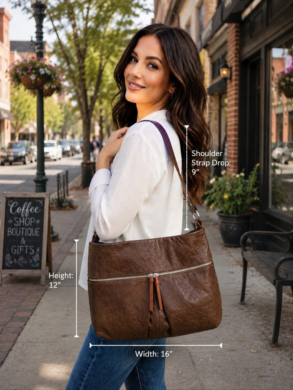 Nino Bossi Genuine Leather Brown Shoulder Bag Multi-Pocket Organizer EUC